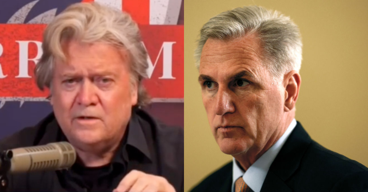 Real America's Voice screenshot of Steve Bannon; Kevin McCarthy
