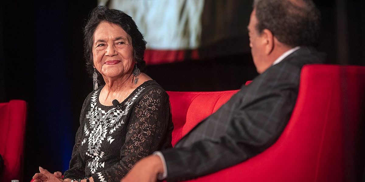 A photograph of civil rights leaders Dolores Huerta and Andrew Young at The Summit on Race in America in 2019