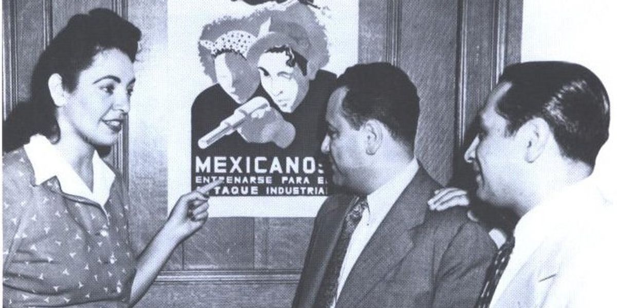 A black and white photograph of Josephine Fierro de Bright at The National Congress of Spanish-Speaking Peoples