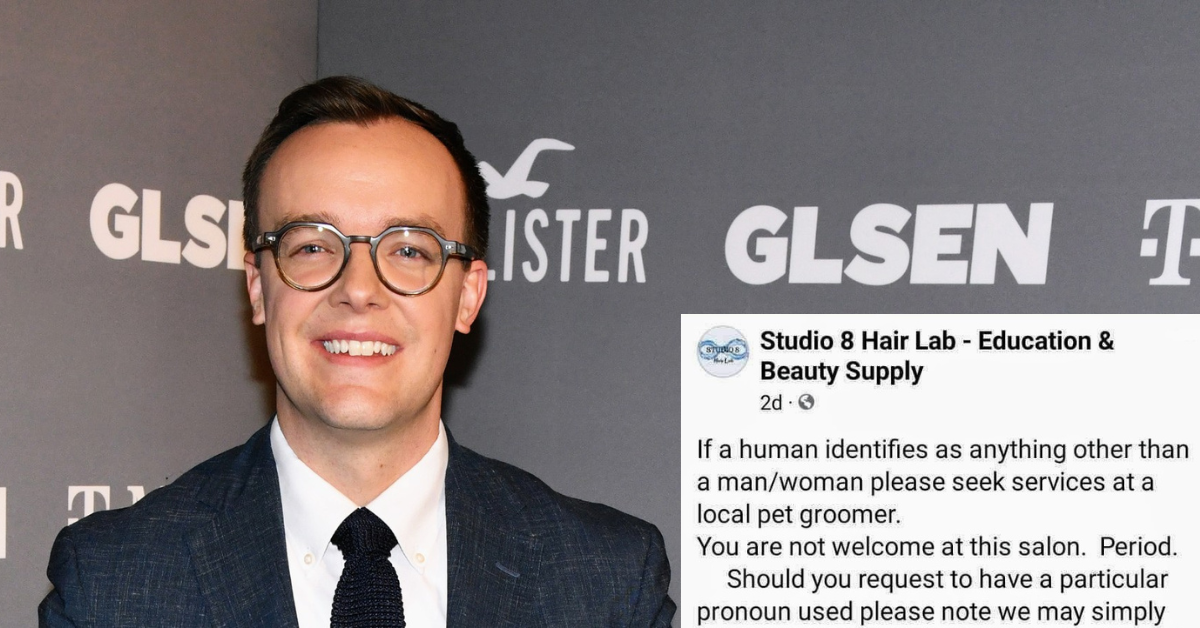 Chasten Buttigieg; screenshot of declaration of discrimination by Christine Geiger, owner of Studio 8 Hair Lab in Traverse City, Michigan