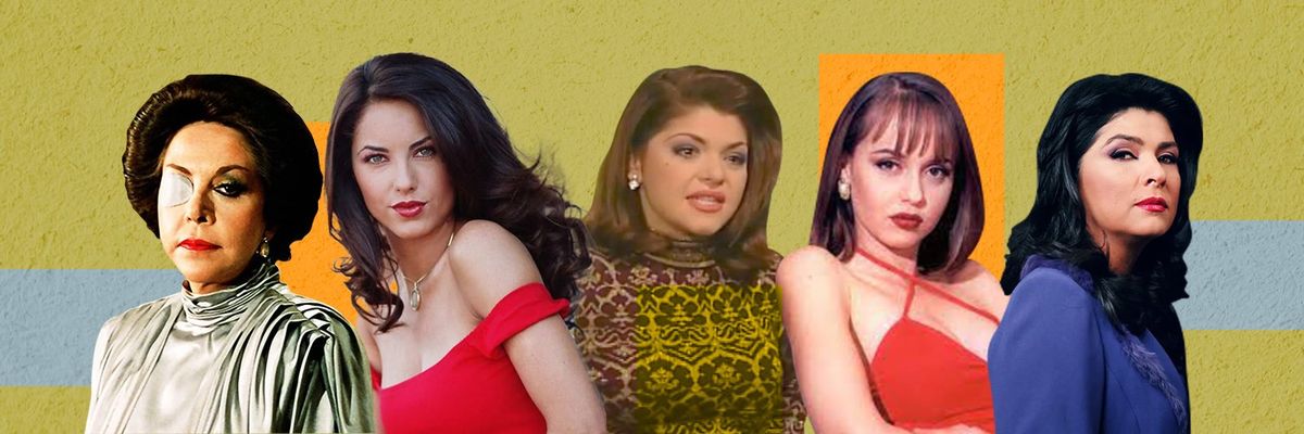 a collage featuring 5 telenovela villains