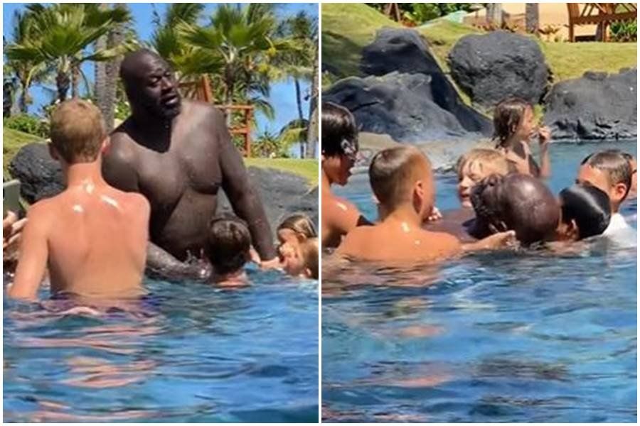 Shaq played with kids in Hawaii pool in wholesome video picture photo image