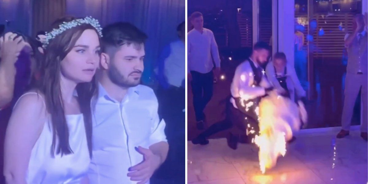 They watched their wedding cake crash to the ground. The groom's reaction was perfection.