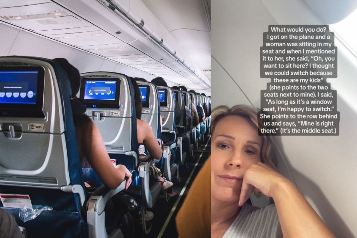 airplane seats; refuses to change seats; woman refuses; mom refused seat; fly together