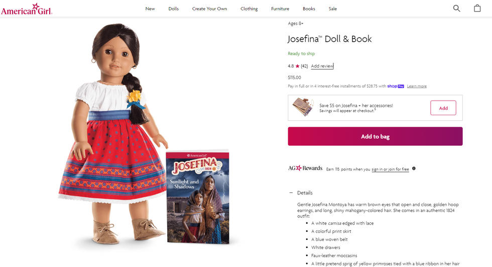 a screenshot of the $115 USD josefina doll by american girl