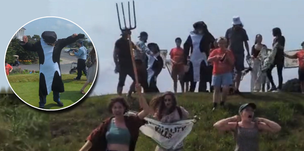 NextImg:'Tax the motherf**king rich!' Climate protesters with pitchforks take over elite golf course in the Hamptons, claim it is stolen Indian land