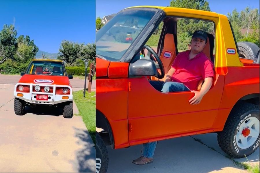 Man turns old car into adult sized Little Tikes Cozy Coupe