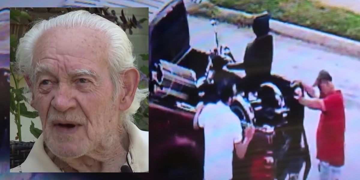 NextImg:Security video catches two men stealing wheelchair from an 87-year-old man in Texas