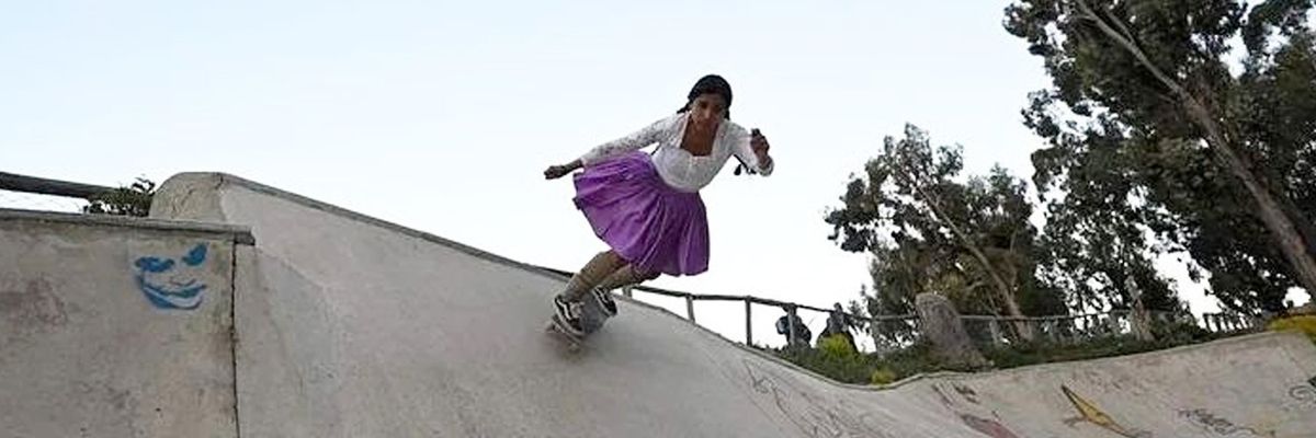 image of one of the imilla skate girls at a skate park