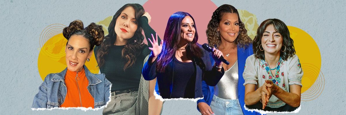 a collage featuring comedians marcela arguello, jenny lorenzo, cristela alonzo, aida rodriguez and melissa villaseñor