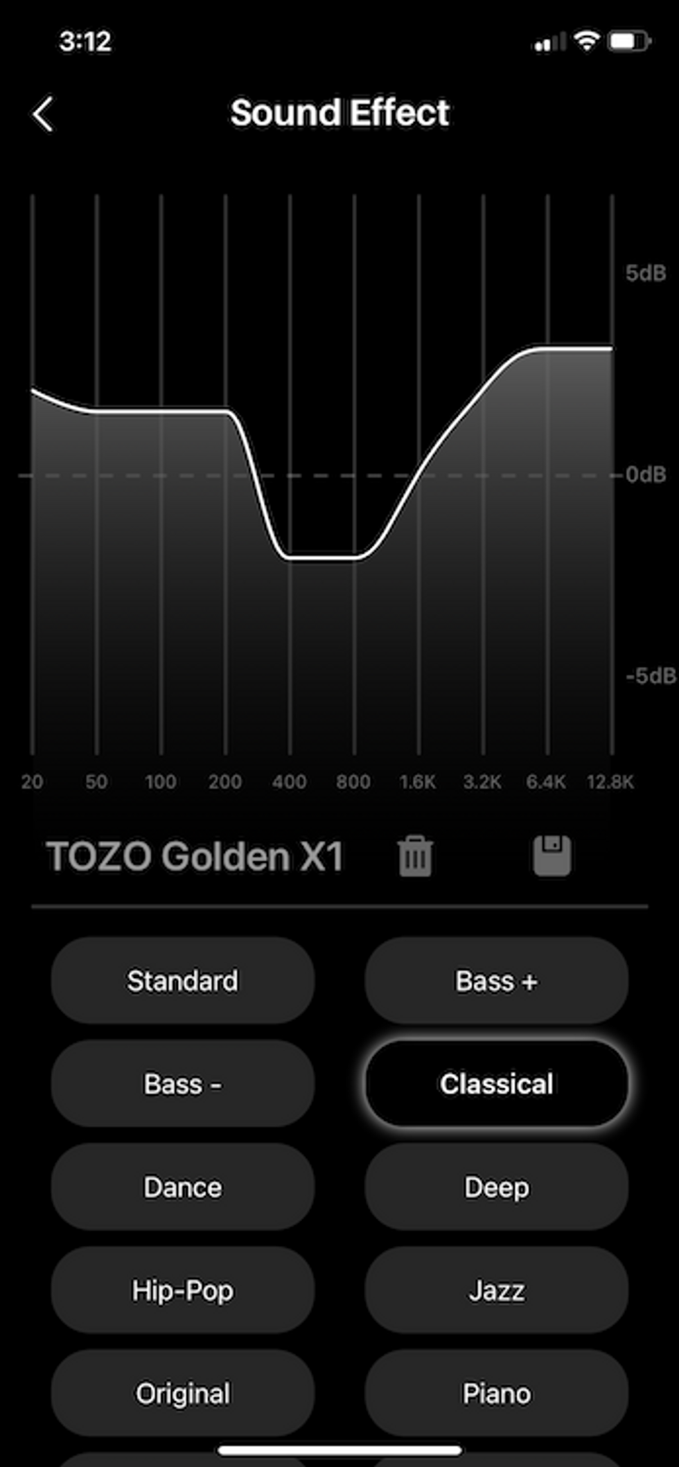 screenshot of TOZO app showing sound controls