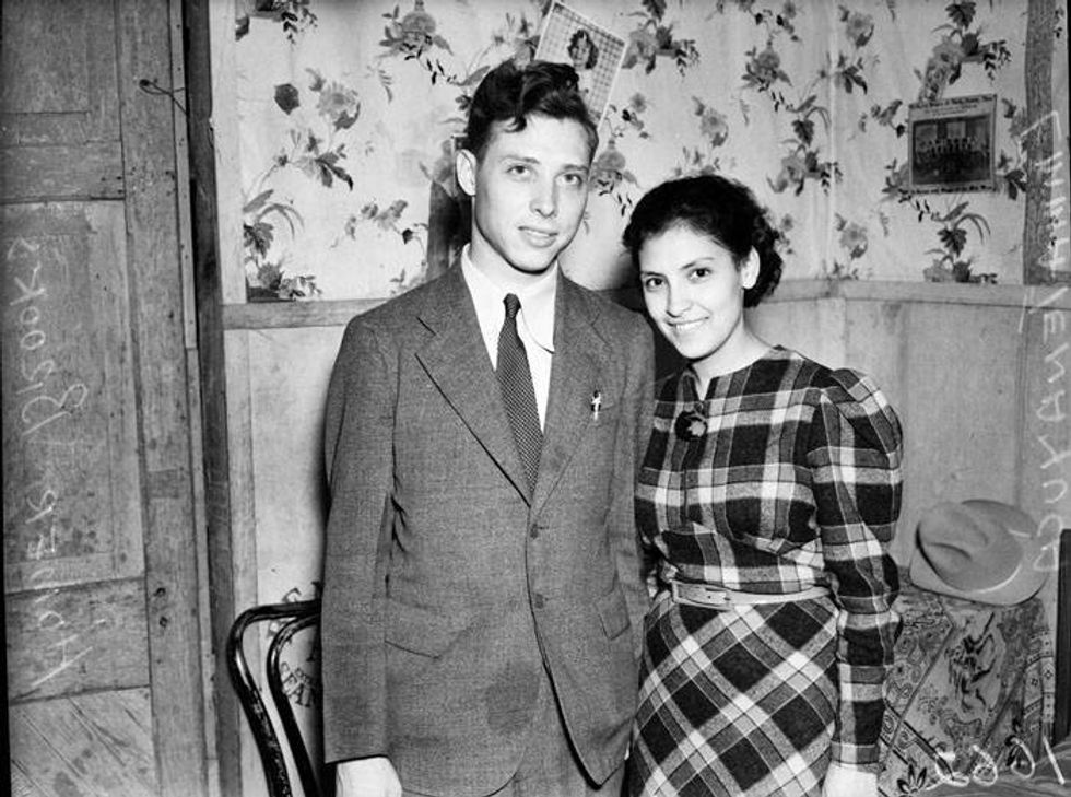 black and white photo of emma tenayuca with her husband
