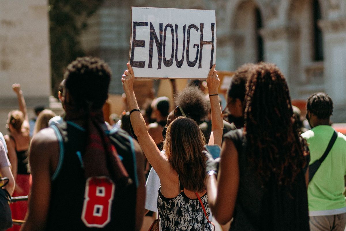 A group of people protesting
