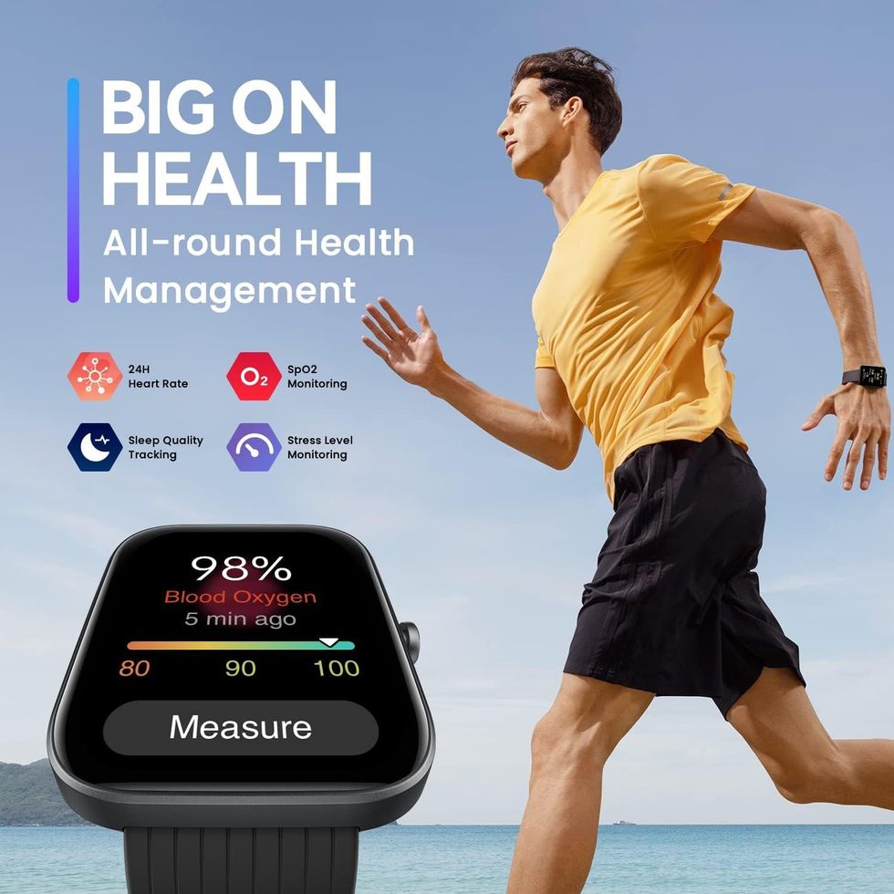 a screenshot of a man running wearing an Amazfit Bip 3 smartwatch