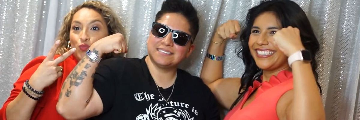 a photo of three latina women making fun poses