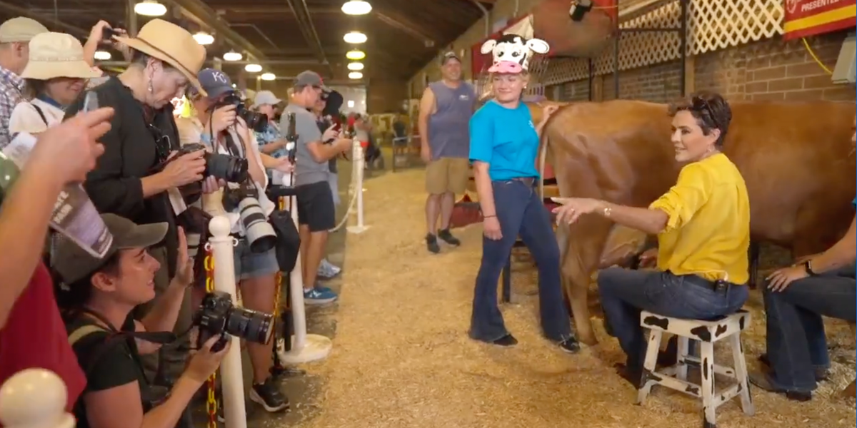 NextImg:Video: Kari Lake trolls media and mocks radical leftist gender ideology, apparently while milking a cow