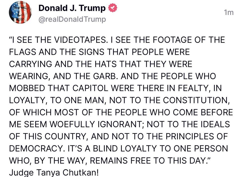 Screenshot of @realDonaldTrump's post on Truth Social