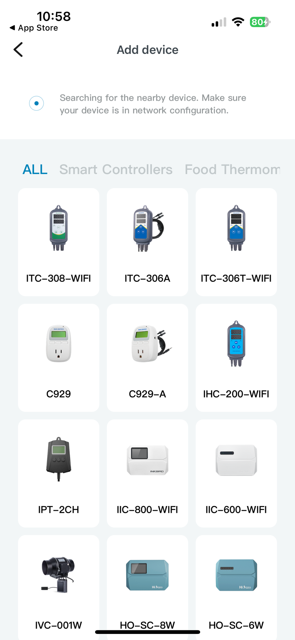 screen showing how to add a device in INKBIRD app