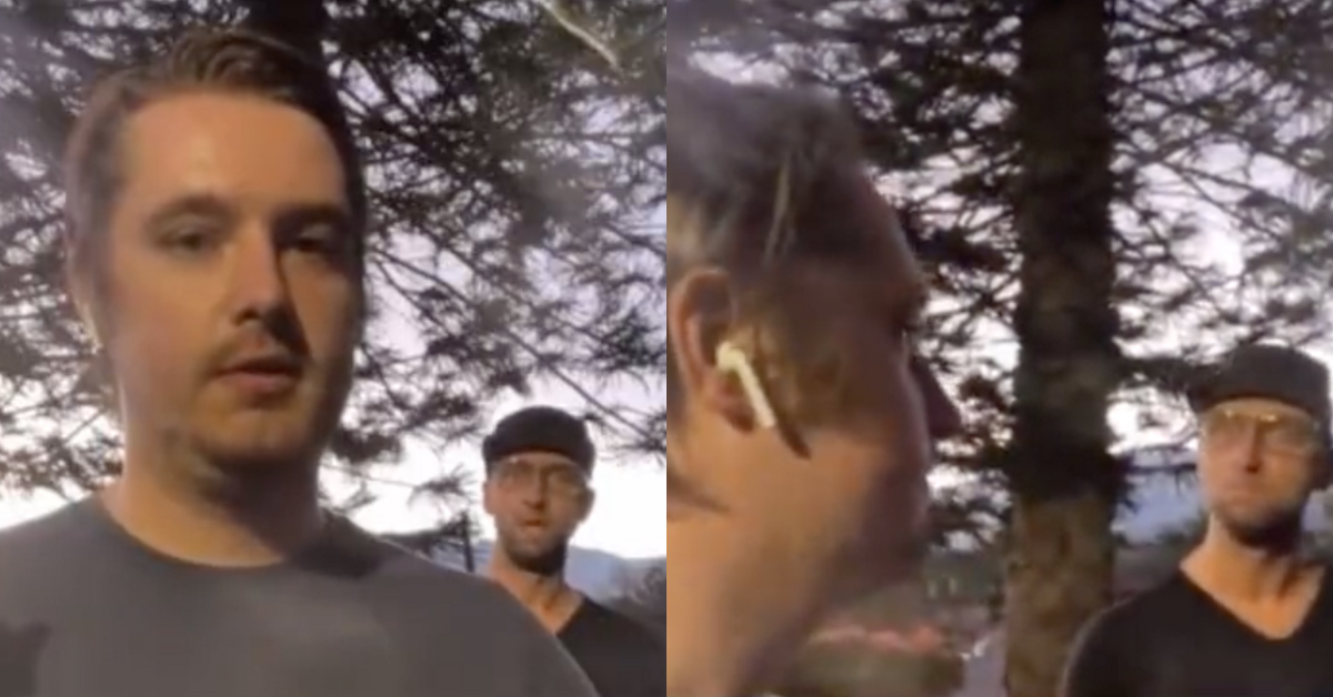 Real America's Voice screenshots of Nick Sortor being confronted by an angry Maui resident