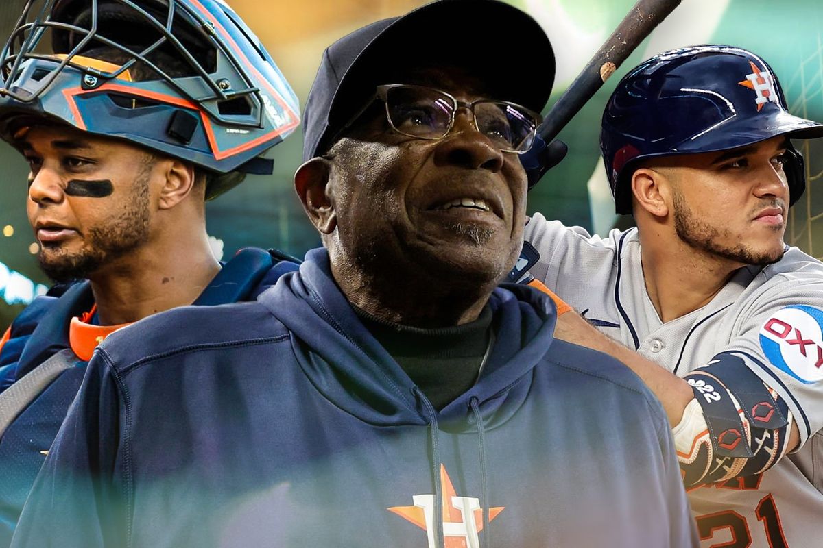 Astros Martin Maldonado, Dusty Baker, Yainer Diaz