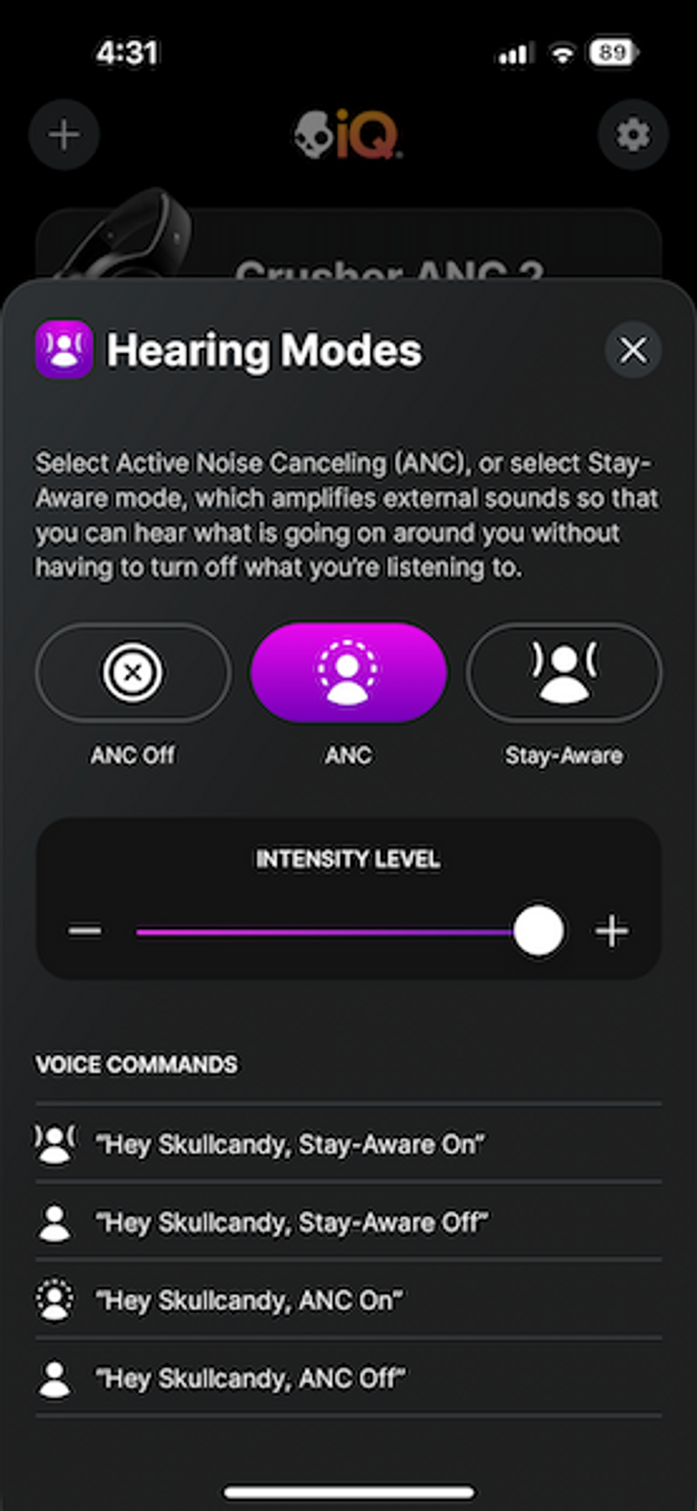 Hearing modes in Skull-IQ app