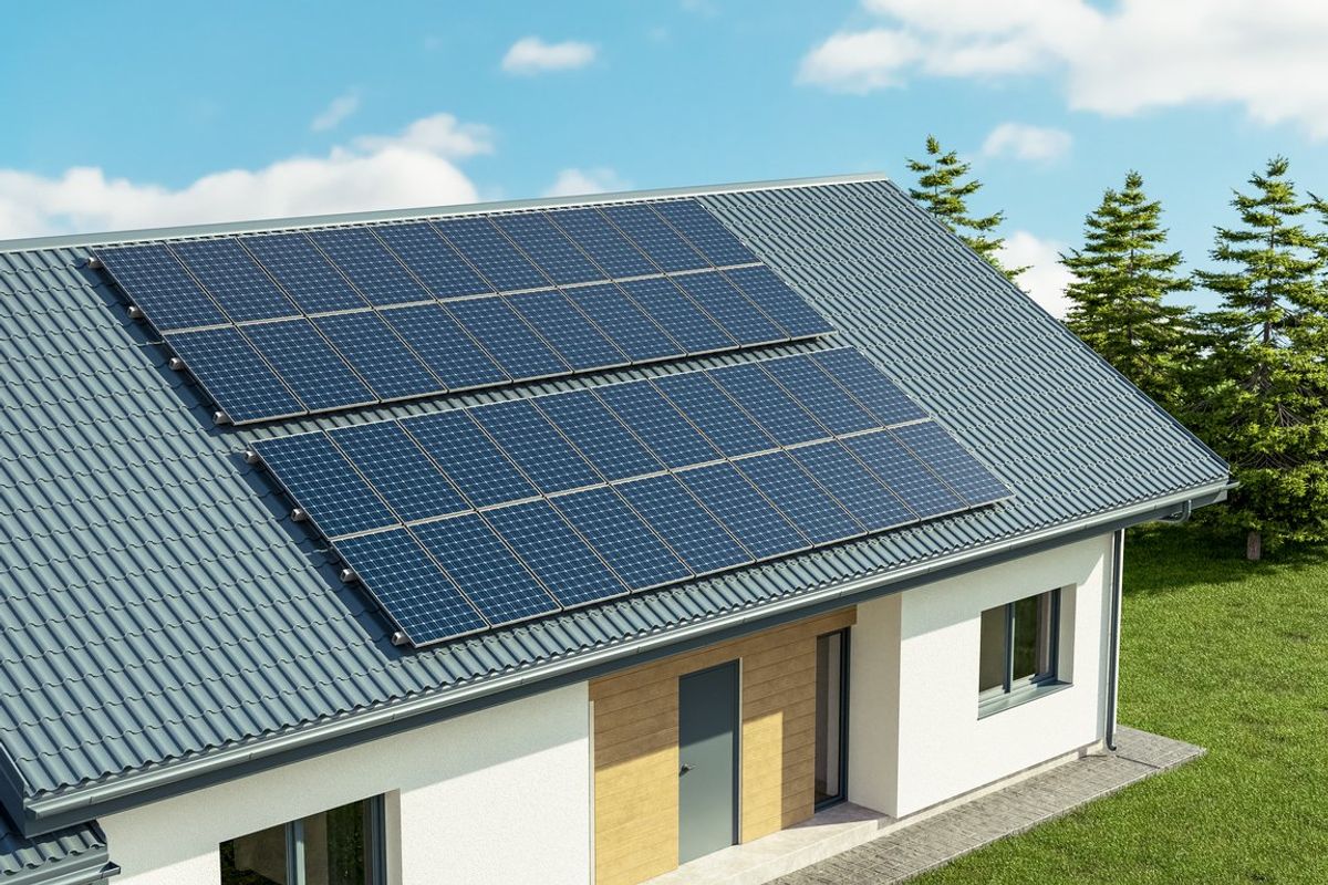 photo of a home with solar panels