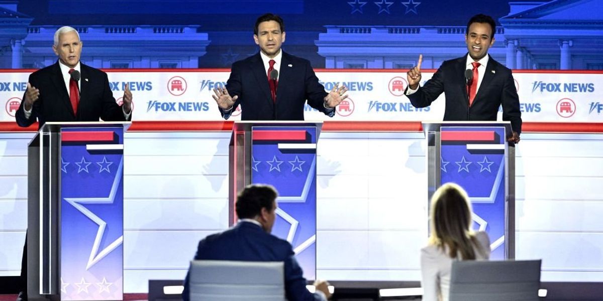 NextImg:Trump was 'the elephant not in the room' at the first Republican presidential primary debate of the 2024 cycle
