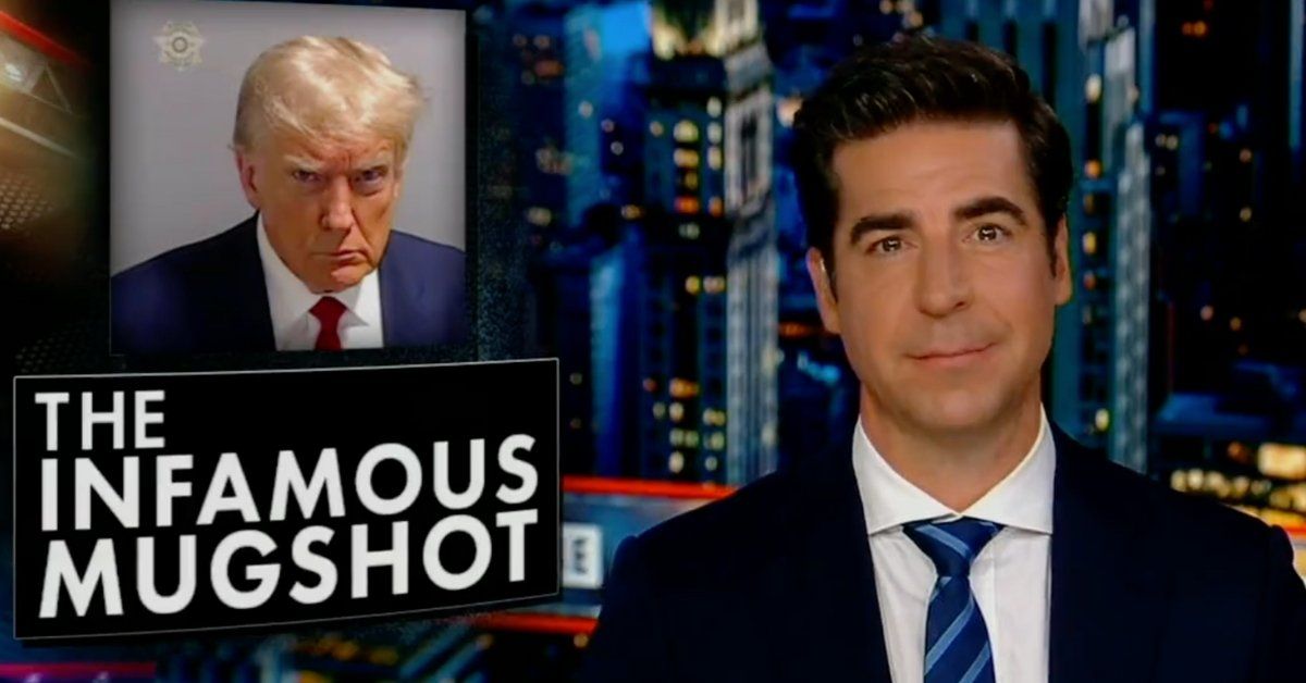 Fox News screenshot of Jesse Watters discussing Donald Trump's mugshot