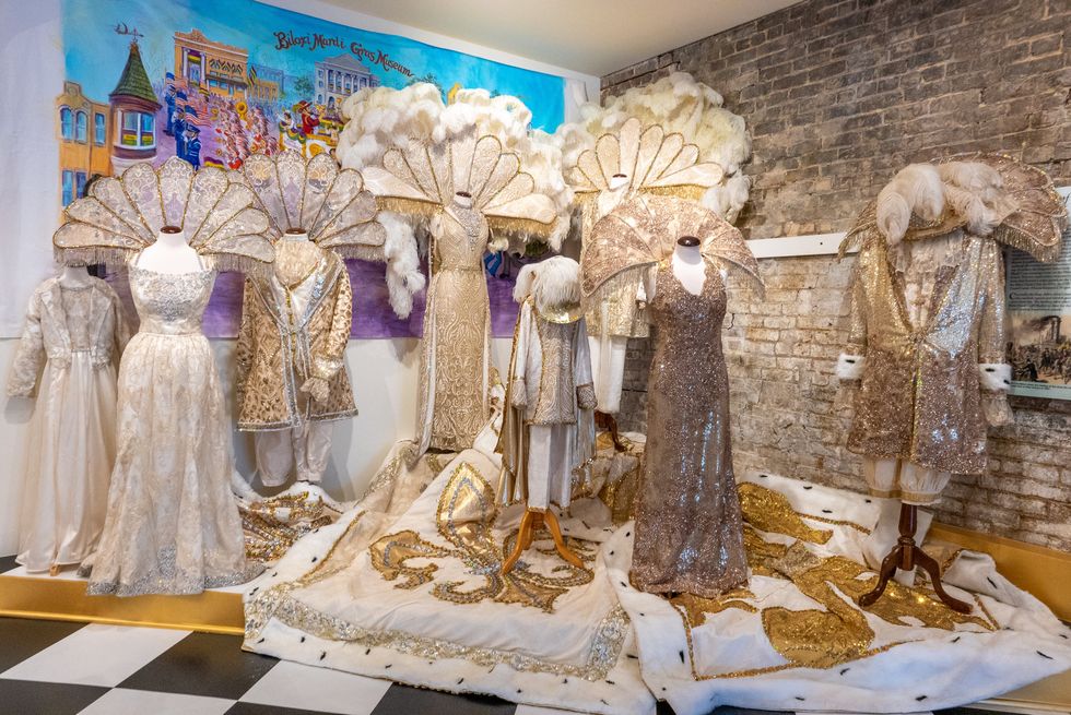 Costumes on display at the Coastal Mississippi Mardi Gras Museum.