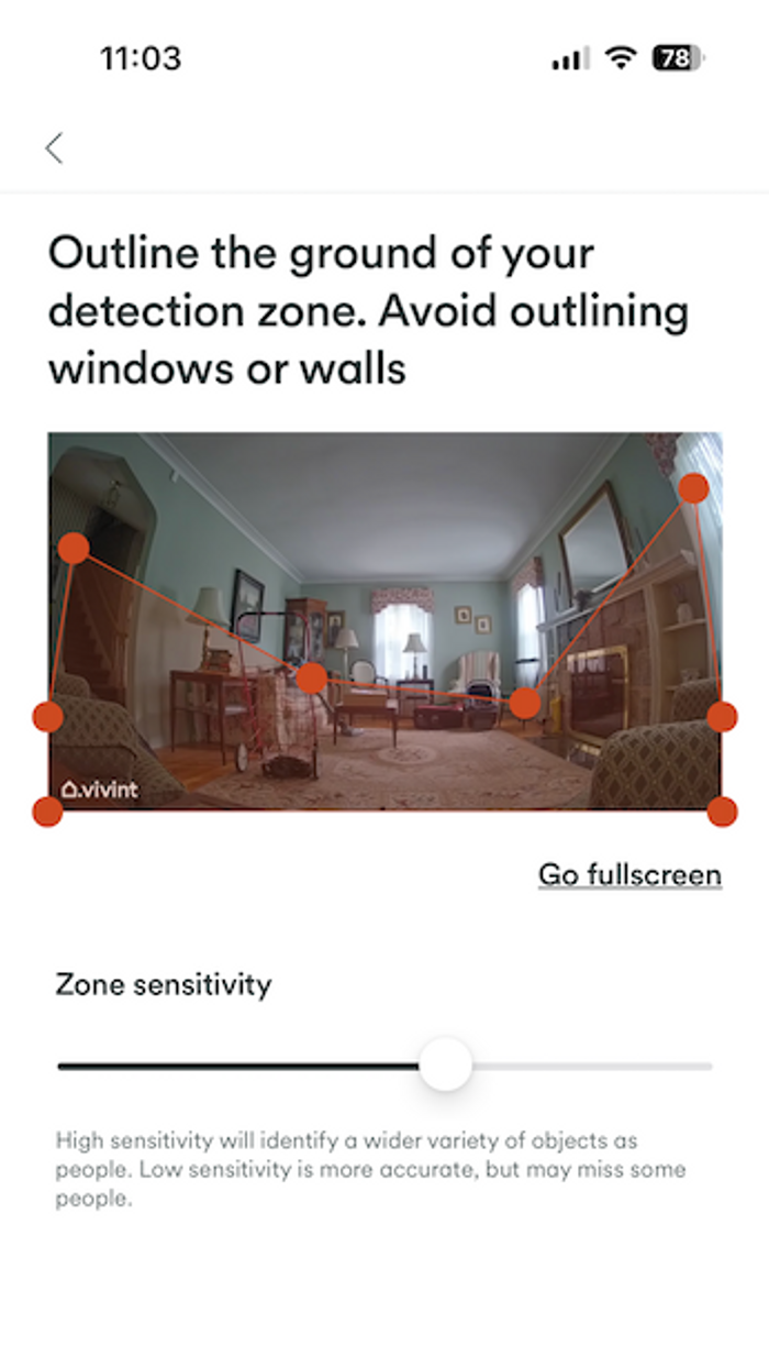 Use Vivint app to set up special features like Detection zones