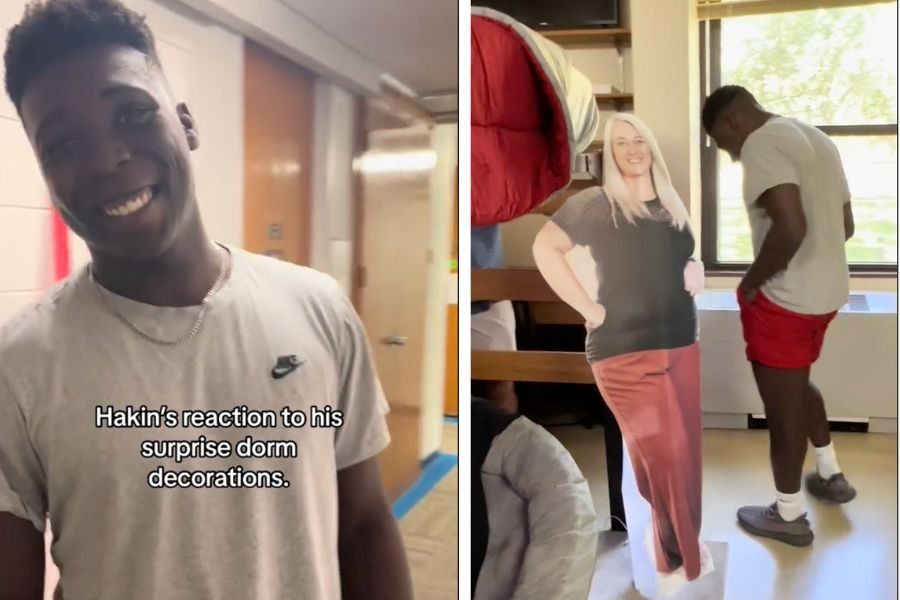 Mom creates life-size cutout of herself for sons dorm room