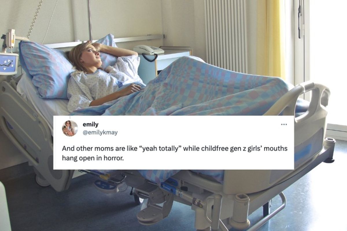 woman lying in a hospital bed looking out the window