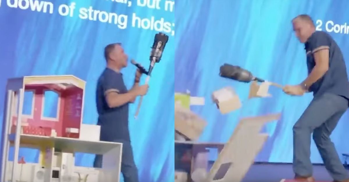 Greg Locke destroying a Barbie Dream House