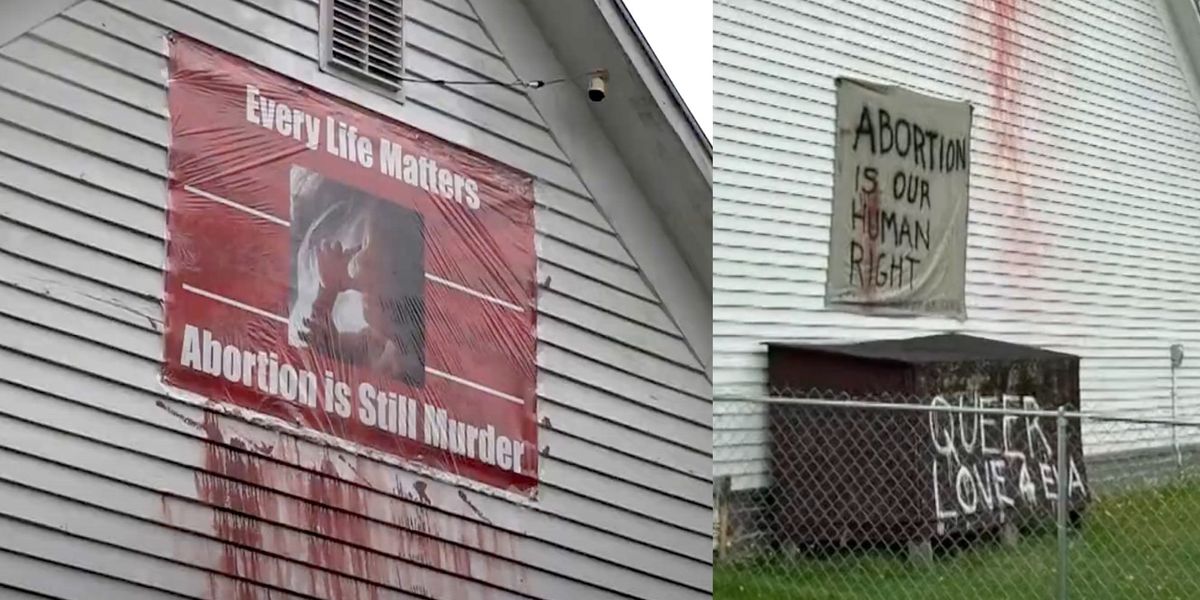 Church's pro-life sign vandalized in Maine with 'queer love' and pro-abortion messages