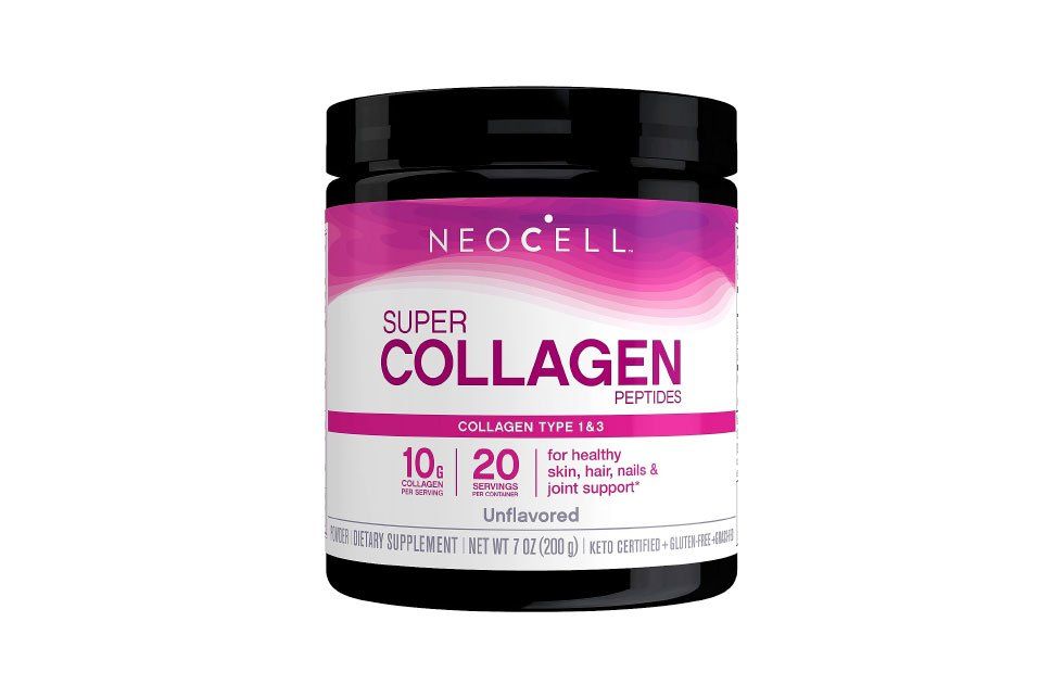 NeoCell collagen peptides container, unflavored, for skin, hair, nails, and joint support.