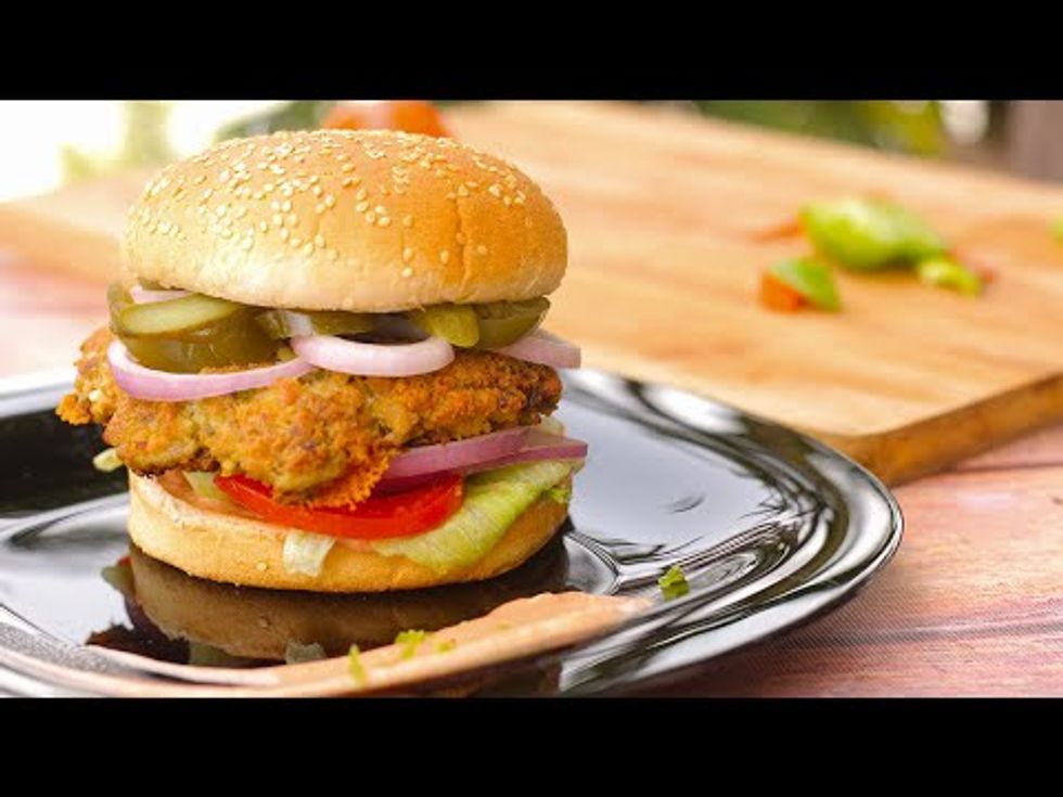 Chapli Kabab Burger recipe | How to make Cheese Stuffed Burger