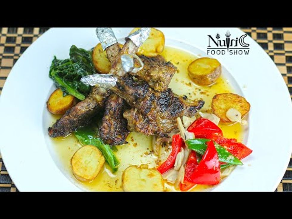 Grilled Lamb chops with lemon butter sauce & sauteed vegetables -