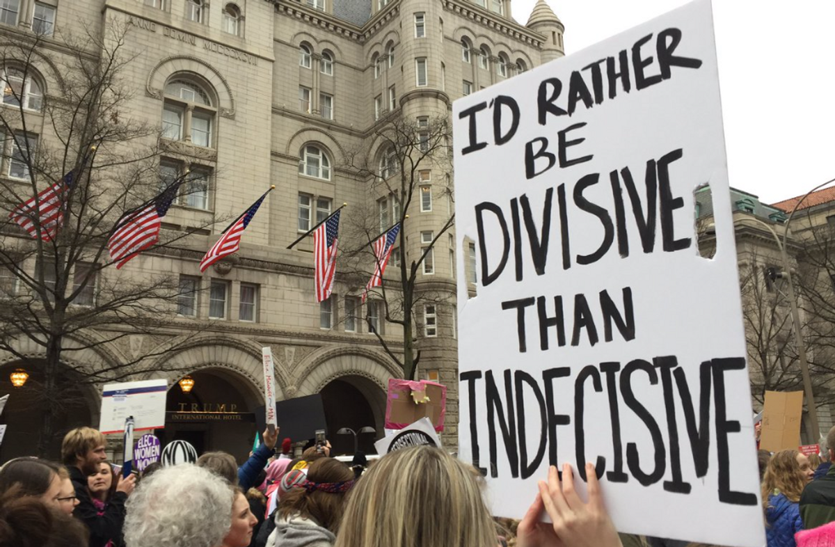 21 "Hamilton" Signs Present At The Women's Marches