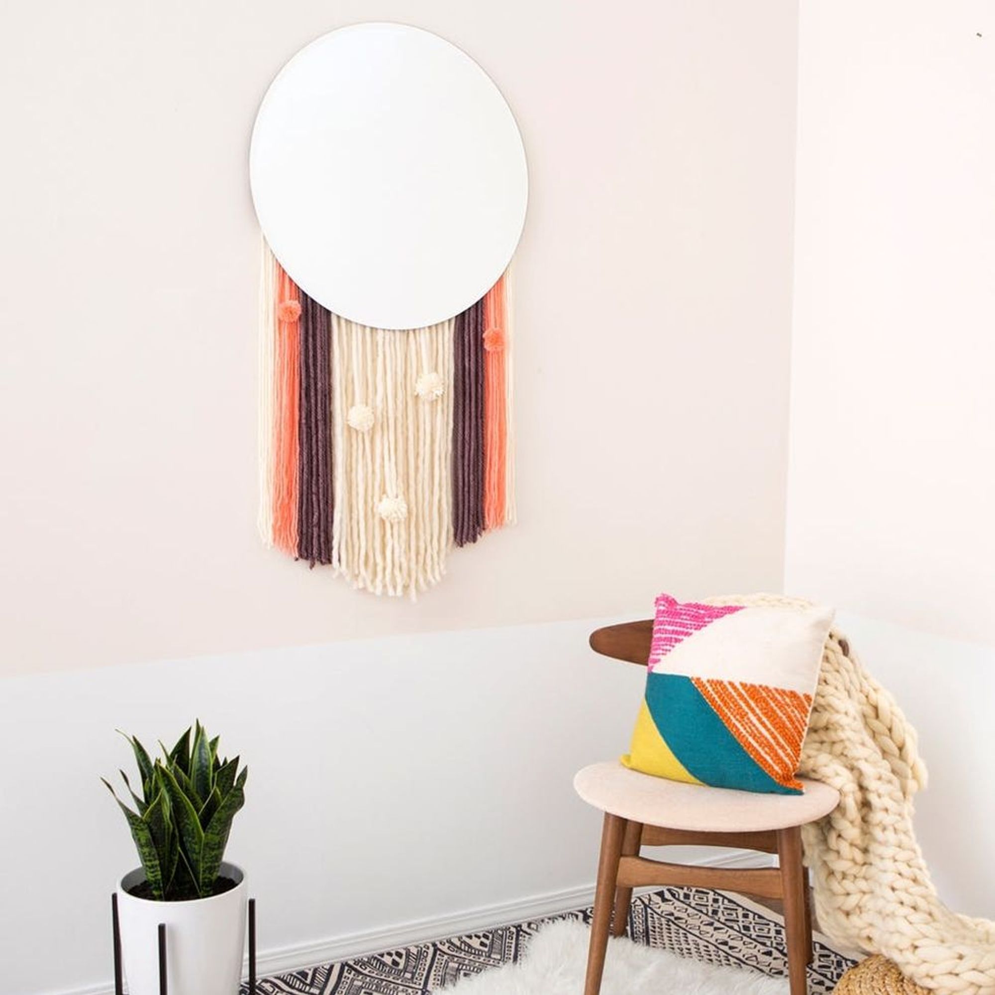 Boho Lovers, This DIY Statement Wall Hanging Mirror Is for You Brit + Co