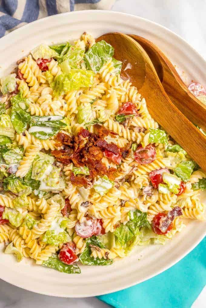 Creamy BLT Pasta Salad {healthier} - Family Food On The Table - My ...