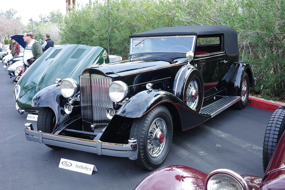 1933 Packard Twelve Convertible Victoria, front quarter, top up