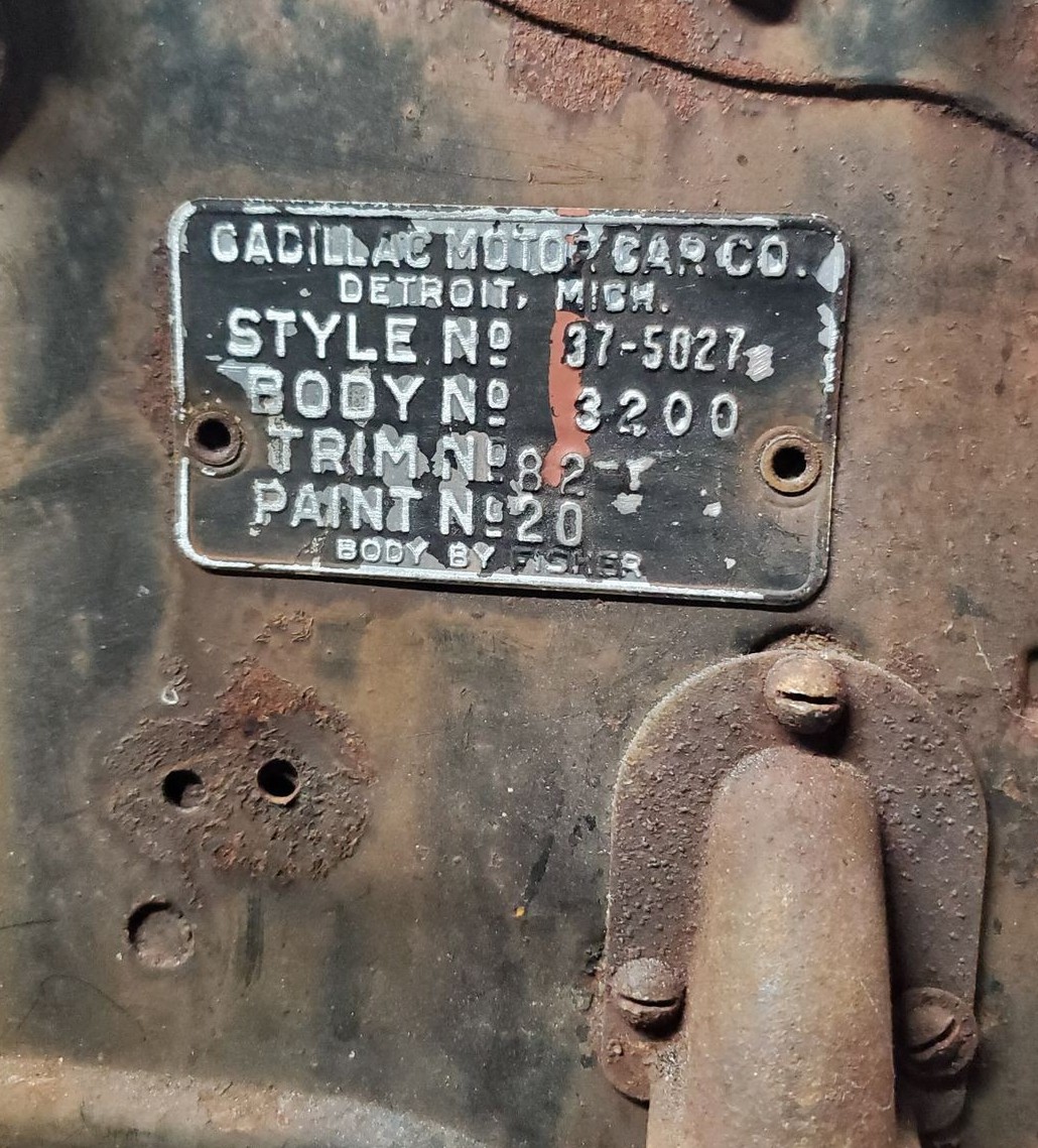 1937 La Salle 50 coupe Cadillac Motor Co body tag firewall
