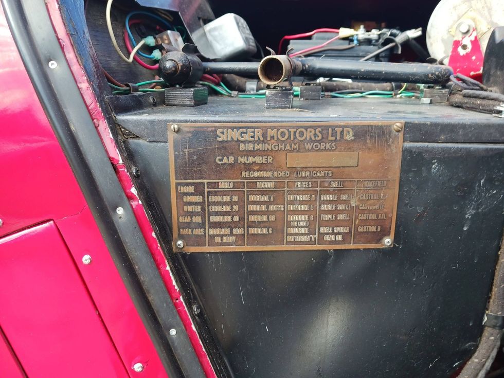 1946 Singer 9 Roadster - Manufacturer Plate
