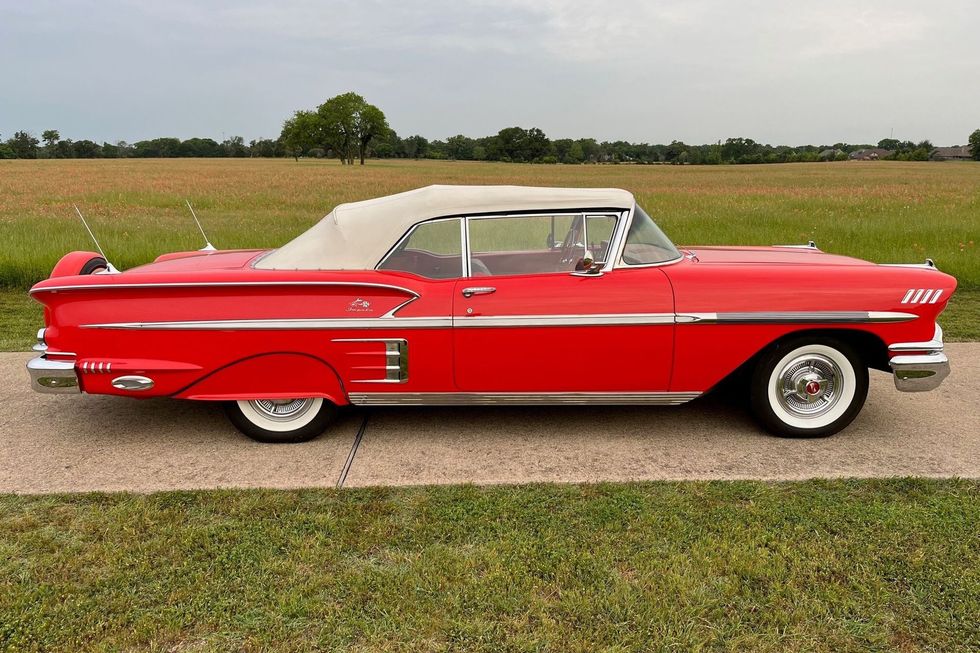 1958 Chevrolet Impala Convertible side view, top up