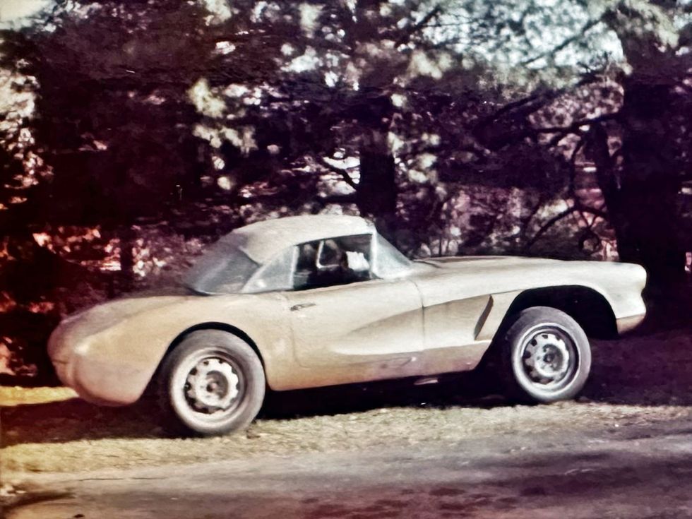 1958 Corvette Barn Find - Period photo of Corvette on modified Oldsmobile Toronado chassis