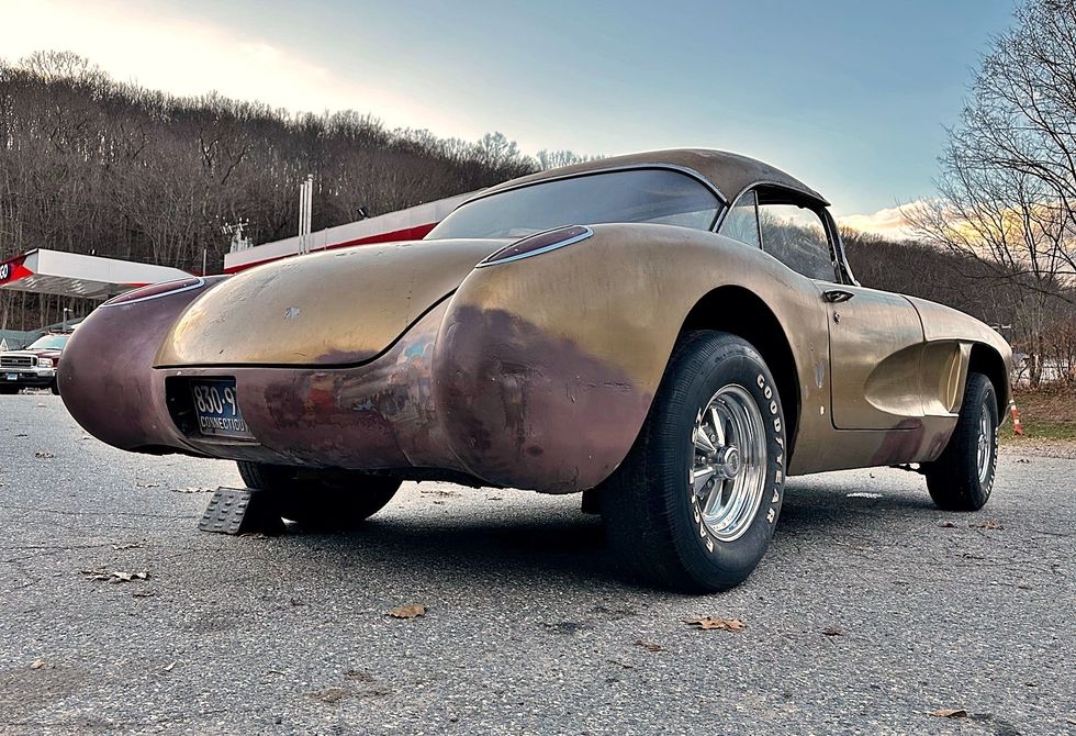 1958 Corvette Barn Find - Rear 3/4 low showing custom bodywork