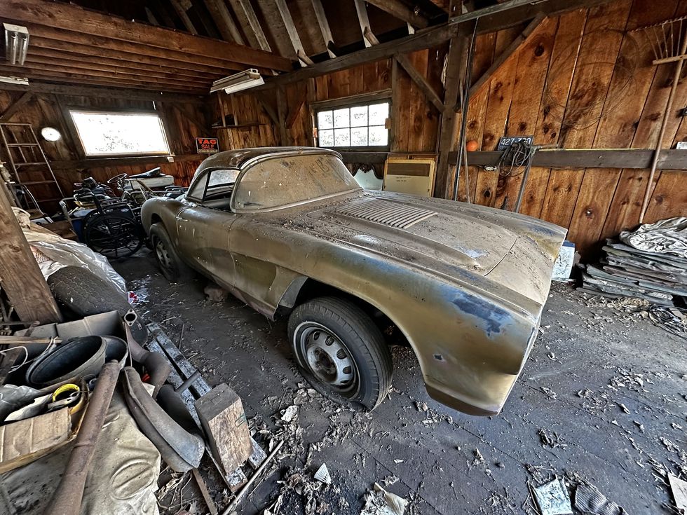 1958 Corvette Barn Find - RH front, wide-angle