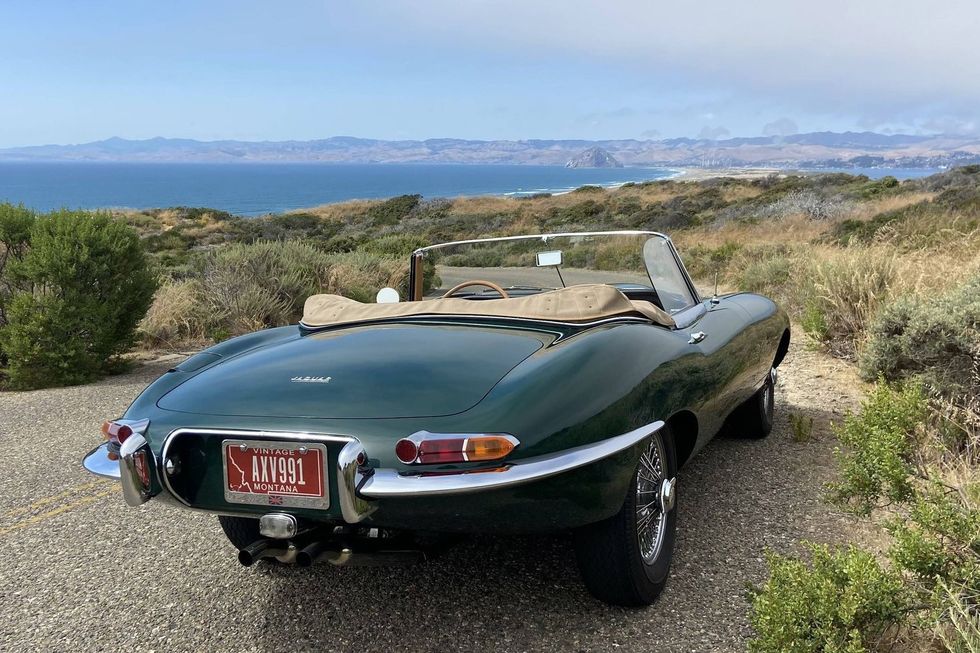 1963 Jaguar E-Type Series 1 3.8 Cabriolet, hintere Seite, Verdeck nach unten