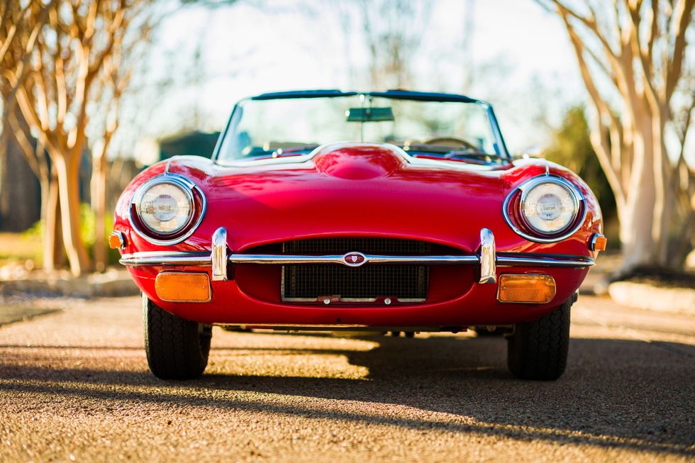 1969 Jaguar E-type XKE Series 2 Open Two-Seater roadster, front end, top down