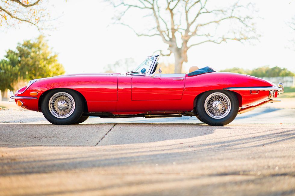 1969 Jaguar E-type XKE Series 2 Open Two-Seater Roadster, side view, top down